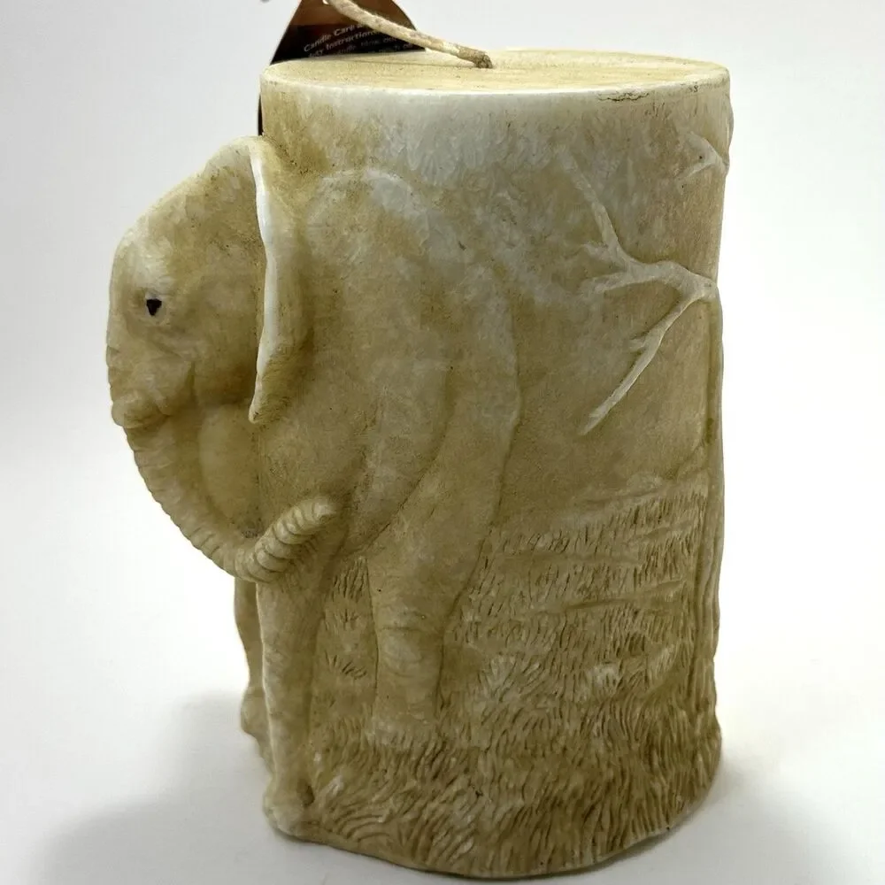 Animal Spirits Hand Carved Elephant Pillar Candle • New w/ Tag • Retro Y2K Decor